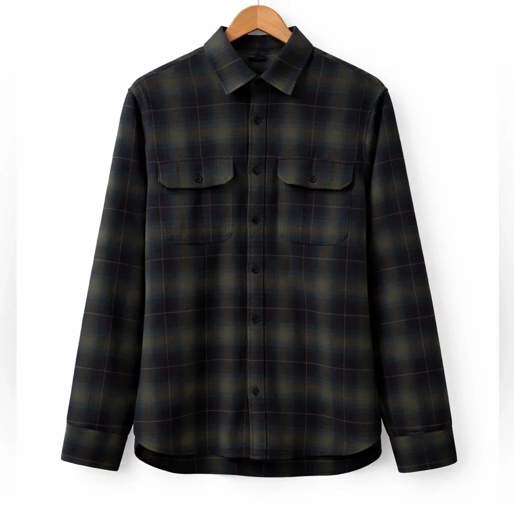Banana Republic Plaid Flannel Shirt M Relaxed Fit Blue Green Cotton